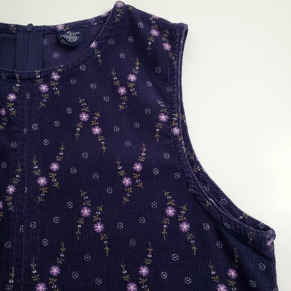 GAP Vintage Girls Corduroy Jumper Dress XL Navy Floral Cotton Pockets Sl… - Picture 7 of 12